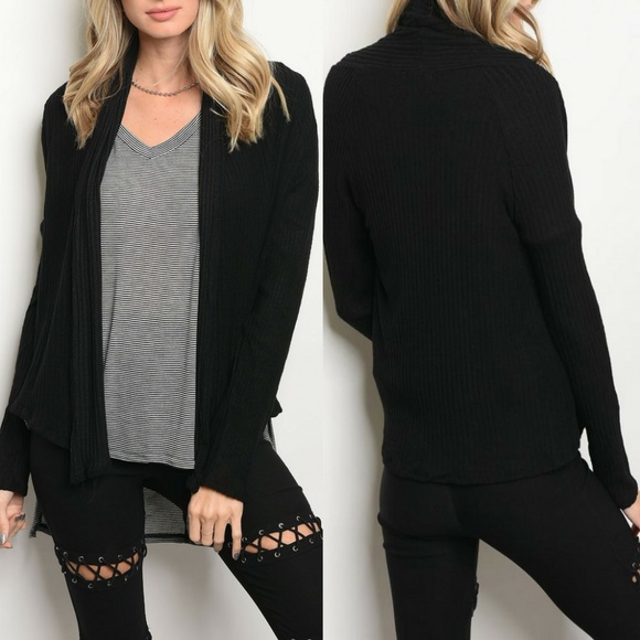 black ribbed cardigan long